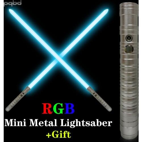 Pqbd Mini Laser Sword RGB Blaster Lightsaber 7 Color Change Silver Metal Handle LED Sound Full Light Saber Cosplay Children Toy