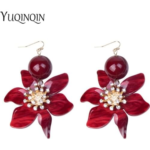 Trendy Long Dangling Elegant Fashion Jewelry Big Bridal Earrings for Women Crystal Flowers Gifts Ladies Statement Drop Earings