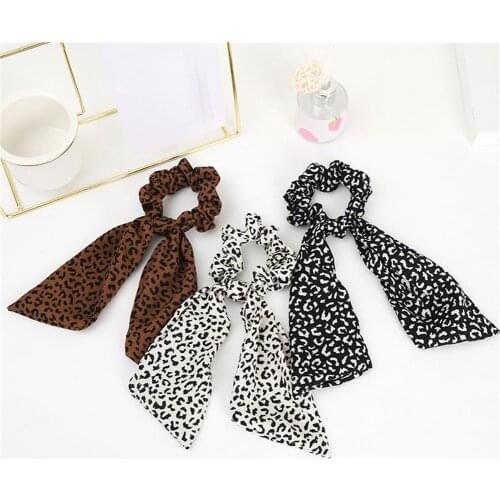 Fashion Leopard Hair Scrunchies Print Scarf Satin Elastic Ribbon Hair Tie Girls Long Ribbon Ponytail Hair Bands Hair Accessory