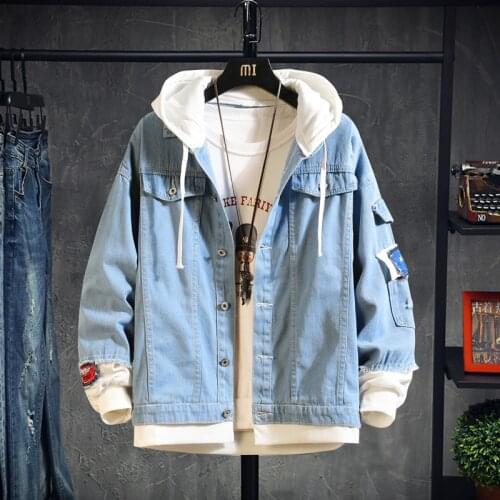 2020 Hooded Denim Jacket Mens Hip Hop Jeans Coat Retro Jean Jacket Street Casual Bomber Jacket Outerwear Hoodies