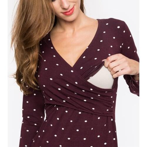New Womens Feeding Sleepwear Maternity Dress long Sleeve Nursing Baby Breastfeeding Nightdress Pregnancy Dress Nursing pajamas