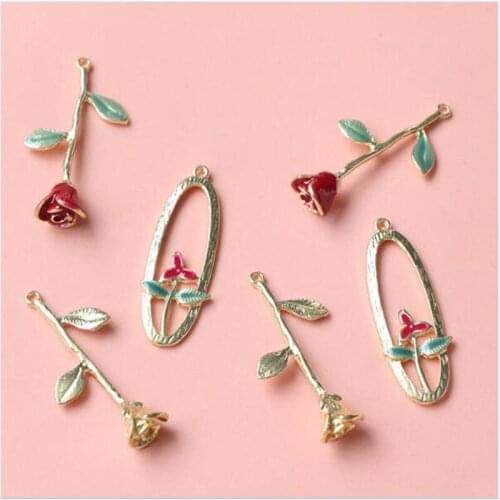 New 30pcs/lot alloy drop oil cartoon rose flowers shape alloy floating locket charms diy jewelry earring/garment accessory