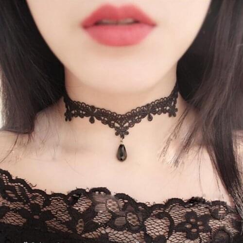 Fashion White Black Flower Choker Necklace Crystal Elegant Clavicle Gothic Lace Necklace Charm Chain Collar Women Accessories