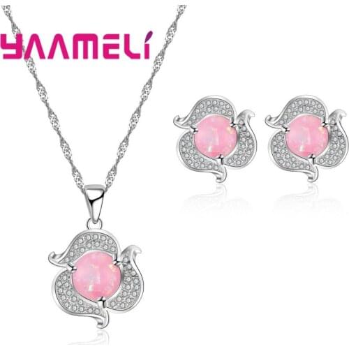 Vintage 925 Sterling Silver Necklace Earrings Charming Flower Shaped Pendant Jewelry for Wedding Engagement High Quality