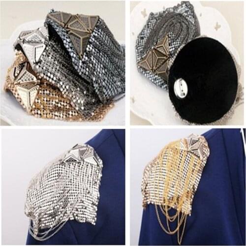 PUNK cool antique gold silver black coin sequin handmade epaulette tassel epaulet brooch badge epaulettes spikes/escapulario bla