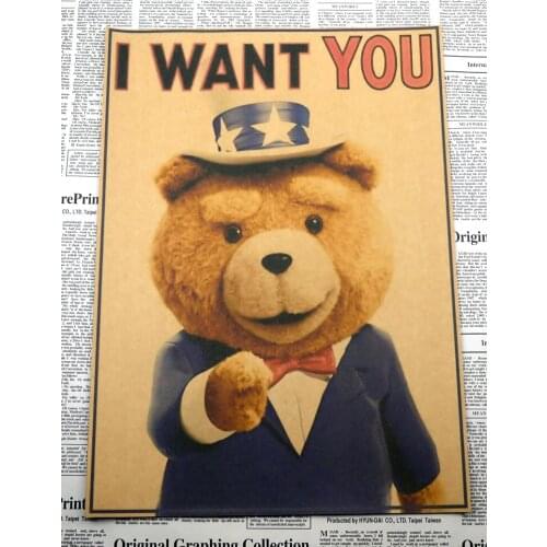 I WANT YOU Teddy Bear Line Category Kraft Paper Poster Bar Decorative Painting Decoration Paper Poster Wall Sticker