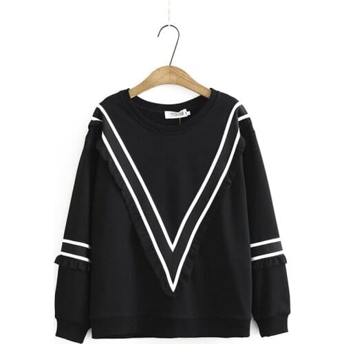 Plus Size Womens XL-3XL Spring Autumn Long Sleeved Casual Hoodies Large Size Striped Pullovers