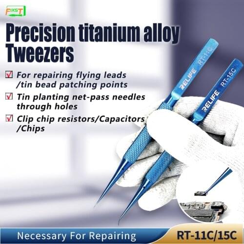 RELIFE Tweezers For Extension Precision Titanium Alloy Blue For Mobile Phone Repair Motherboard Chip IC Flying Lead RT-11C/15C