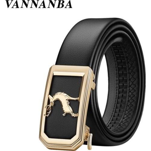 Williampolo Men Belt Male Genuine Leather Strap Belts For Men Top Quality Automatic Elk Buckle black Belts #20302-04P