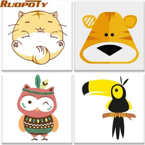 RUOPOTY Cartoon Panda Cat Animal Painting By Number DIY Framed Gift For Kids Unique Framed Wall Artcraft Living Room Decor