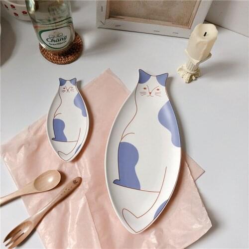 Japanese Cat Plate Creativity Lovely Family Kitchen Plate Personality Decoration Dish Food Setting Tableware Ceramic Plate