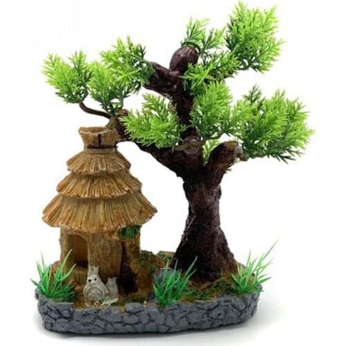Fish Tank Decoration Fish Shrimp Hidout Ornament Resin Tree House Home Decor Aquarium Accessories