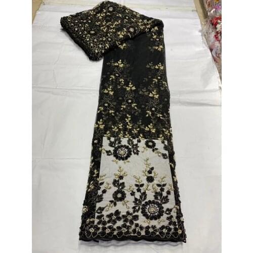 Stock 5yards/bag Embroidered floral pattern beaded luxury fashion fabric for wedding dress design YAYUE80