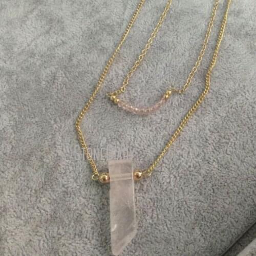 2017 Vintage Gold Chain Natural Stone Pendant 2 Layer Necklace With White Purple Green Crystal Bead Pendant Necklace MYC02002