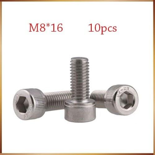M8 screws m8 bolt 10pcs/Lot Metric Thread DIN912 M8x16 mm M8*16 mm 304 Stainless Steel Hex Socket Head Cap Screw Bolts