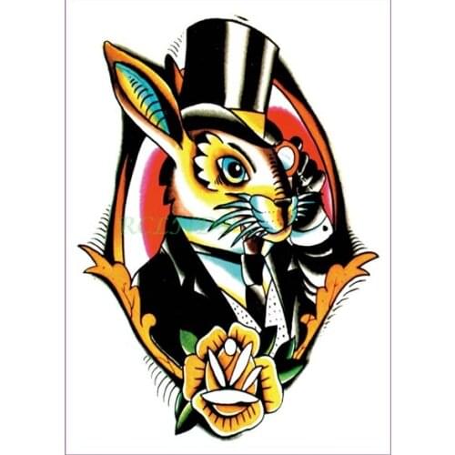 Waterproof Temporary Tattoo Sticker handsome Mr rabbit with flowers cap tatto stickers flash tatoo fake tattoos for men