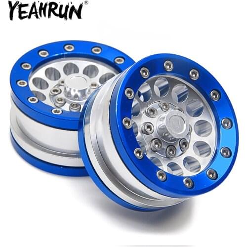 YEAHRUN 1.9inch Blue Silver Metal Alloy Beadlock Wheel Rims for AXIAL SCX10 D90 CC01 1/10 RC Crawler Car Parts