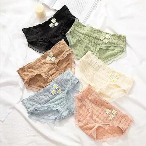 2021 Womens Cotton Underwear Sexy Lace Panties Low Waist Seamless Briefs Fashion Flower Comfort Underpants Female Lingerie