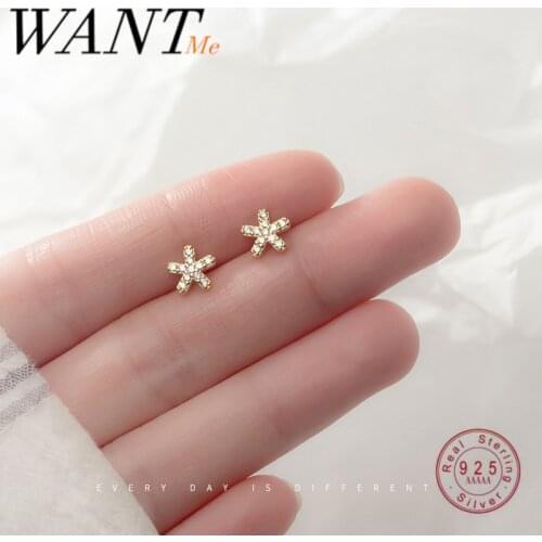 WANTME Fashion Mini Small Five Petal Flower Stud Earrings for Women Genuine 100% 925 Sterling Silver Party Jewelry Accessories