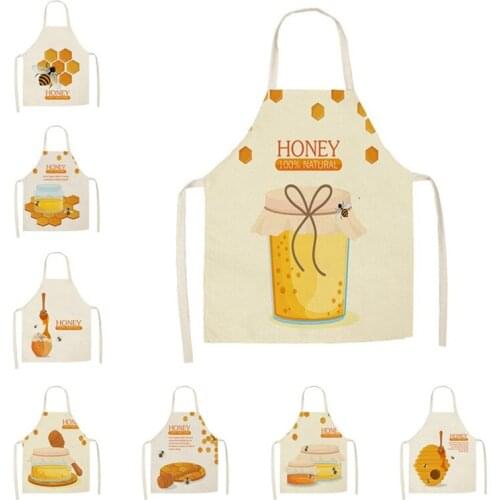 1Pcs Kitchen Natural Honey Moon Bee Apron Sleeveless Cotton Linen Aprons for Men Women Home Cleaning Tools 55x68cm