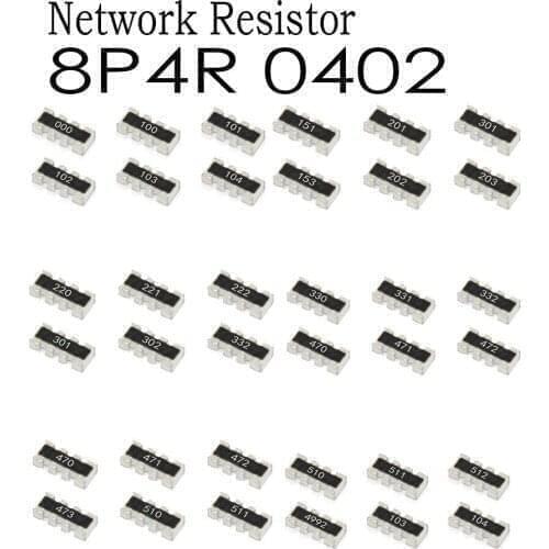 100PCS)CHIP Network Resistor,0402 Packaging:2.2KR 2.7KR 3KR 3.9KR 4.3KR 4.7KR 5.1KR 5.6KR 6.2KR 7.5KR 8.2KR 10KR 15KR 18KR 20KR