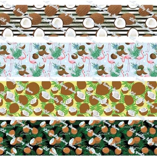 16-75MM Cartoon Coconut Printed Grosgrain Ribbon 50 Yards/Roll Tape Clothing Bakery Gift Wrapping Accessory Hairbow Head