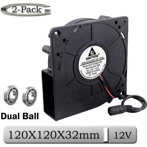 2pcs Gdstime DC 12V 120mm 120X120X32mm Blower Fan 120x32mm 12cm Ball Bearing Computer Radial Turbo Cooling Fan