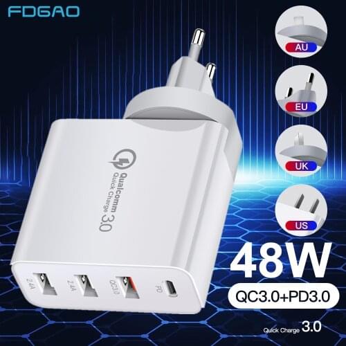 36W 2 Port USB PD Fast Charger Power Quick Charge 3.0 Type C Wall Adapter for iPhone 12 11 XS XR X 8 7 MacBook iPad Airpods Pro