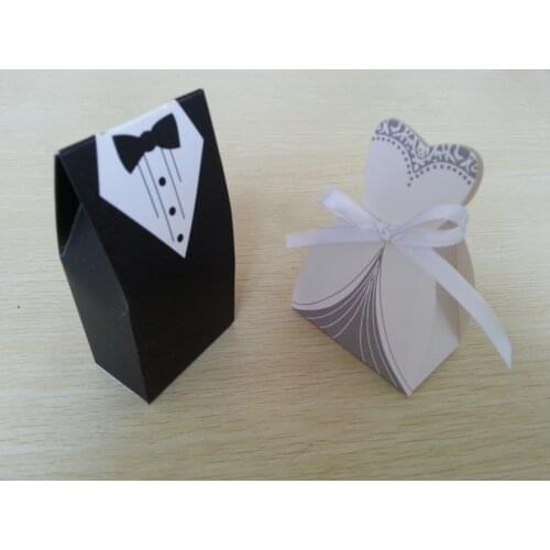 50 Pcs Stripe Bride and Groom Wedding Favor Boxes Gift Box Candy Box Wedding Party Supplies