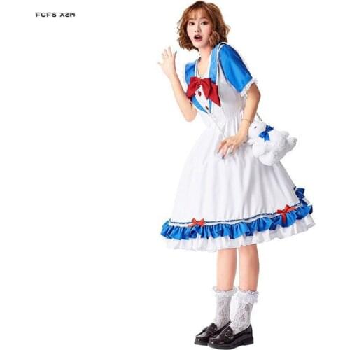 White And Blue Women Halloween Navy Uniform Costumes Female Sailor Cosplay Carnival Purim Parade Stage Bar Role Play Party Dress