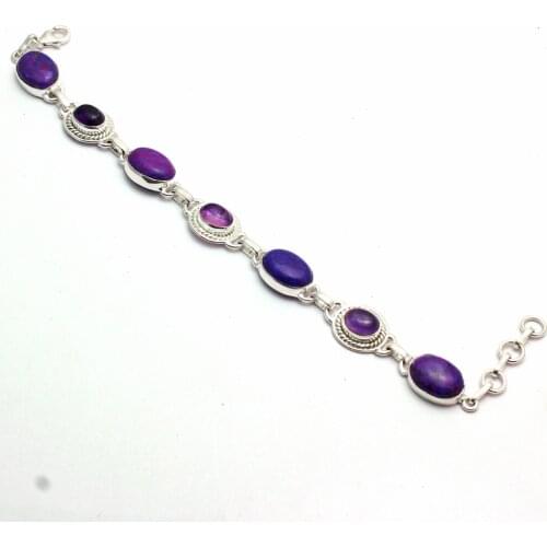 Genuine Purple Turquoise + Amethyst Bracelet 925 Sterling Silver, Women Fine Jewelry Gift, 21 cm, MHBBR0180