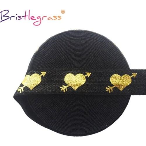 BRISTLEGRASS 50 100 Yard by Roll 5/8" 15mm Cupids Arrow Heart Foil Print Foldover Elastic FOE Spandex Band Hair Tie Sewing Trim