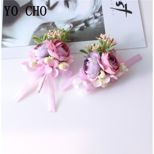 YO CHO Groom Boutonniere Women Brooch Flowers Boutonniere Wedding Silk Flower Corsage Wedding Planner Marriage Corsage Bracelets