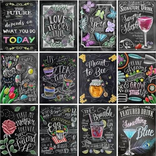 EverShine Diamond Embroidery Blackboard Drawing 5D Diamond Painting Landscape Cross Stitch Text Picture Rhinestones Art Gift