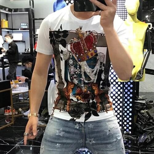 Summer Mens High End 3D Black Gold Slim T-Shirt Fit Hot Drilling Tiger Printing Luxury Delicate Original Brand Short Sleeve