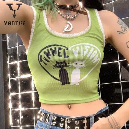 Gorset Top Toku Girl Prepared Cartoon Print Stitched Lace Sling Bodysuit with a Slim Umbilical Vest y2k Top Goth Women Top