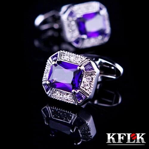 KFLK Luxury HOT shirt cufflink for mens gift Brand cuff buttons Purple Crystal cuff link High Quality abotoaduras Jewelry