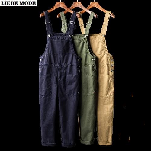 Mens Multi Pockets Loose Jumpsuit Men Casual Hip Hop Romper Overalls Streetwear Harajuka Suspender Pants Green Khaki Black Blue