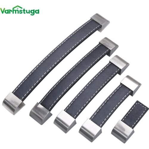 Zinc Alloy Leather Handles for Furniture Cabinet Knobs Chest Drawer Suitcase Handle and Pulls Black Brown Kitchen Handles