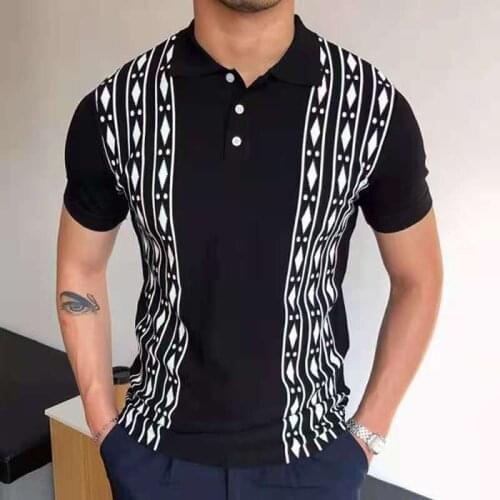 Fashion Spring Autumn Short Sleeve Polo Shirt Men Vintage Patchwork Knit Slim Polo Shirts Casual Lapel Button Top Men Streetwear
