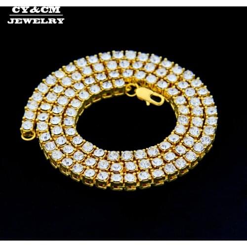 Men Hip Hop Bling Iced Out Tennis Choker Long Chain 1 Row 5mm Rhinestone Necklace Luxury Gold Silver Color Jewelry necklaces