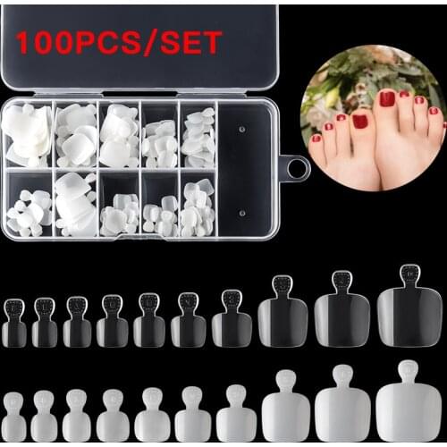 100PCS Foot Fake Nails Artificial Acrylic Natural Clear Press on Toe Tips Full Cover Long False Nails Art Manicure Faux Ongles