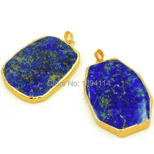 Natural Lapis Polygon Pendants Of 24k Gold Cladding Approx 50*(30-40) mm