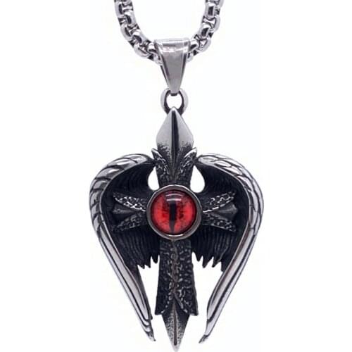 New Angel Wings Cross Pendant Necklace Hip Hop Personality Demon Eye Wings Mens Sweater Chain Jewelry