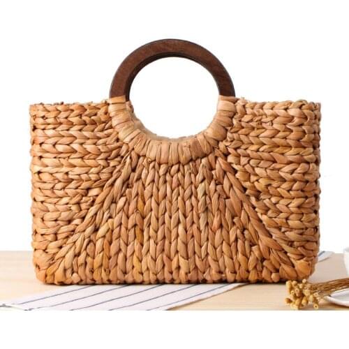 New Handmade Weave Handbags Vacation Beach Bag Large Capacity Female Travel Totes Fashion Summer Square Straw Bags For Women