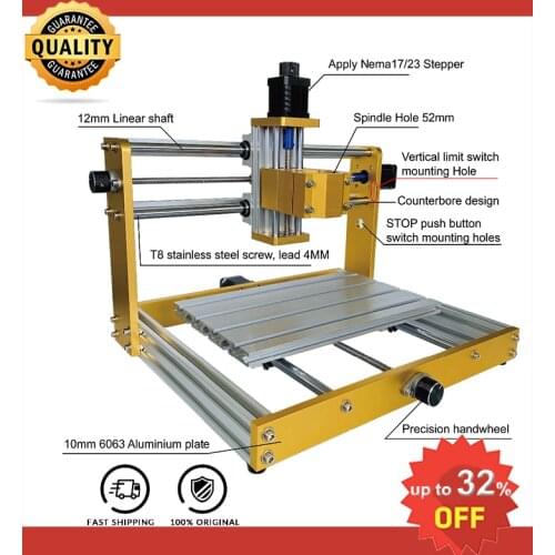 CNC 3018 Upgrade 3018plus Metal Frame Apply Nema17 / 23 Stepper 52mm Spindle CNC Wood Router, Pcb Milling Machine, Metal Craft