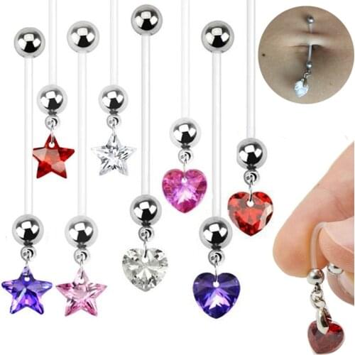 1Pc Pregnant Comfortable Silicone Woman Navel Ring Belly Rhinestone Button Bar Heart Star Body Piercing Jewelry