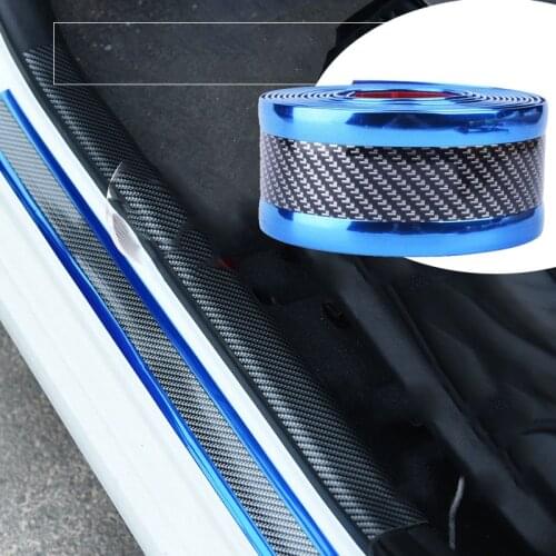 BLUE Carbon Fiber Car Door Protector Styling Sticker Sill Scuff Plate Pedal Strip PVC Scratchproof Protective Tape Car Decor