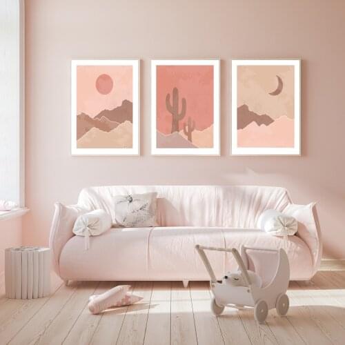 Modern Morandi Bohemia Style Sun Moon Wall Art Prints Warm Canvas Painting Printed Posters and Pictures for Bedroom Home Decor