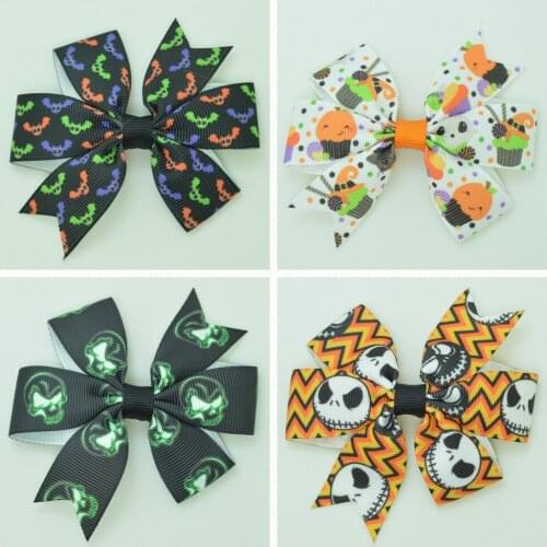 SUPWRF 3.1'' Halloween kids hair accessories hair Bow With Clip Boutique Printed Ribbon headwear diy wholesale 20 PCS T0929
